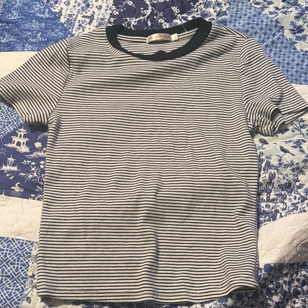 Heart Hips Black and White Striped Top